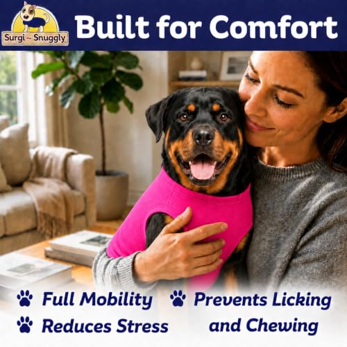 Surgi Snuggly Dog Surgery Recovery Suit, Cone Alternative, Spay/Neuter 2XLS | Dog Recovery Suit for Dogs — Veterinarian-Invented Surgical Suit & Recovery Onesie with Easy Bathroom Access After Surgery - color: Princess Pink, size: 2 Extra Large Small(L-28