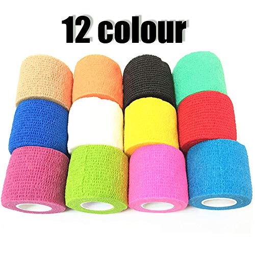 12 Pack Self Adhesive Bandage Wrap, 2" x 5 Yards, Cohesive Athletic Tape | Self Adhesive Bandage Wrap, Kuvvfe Athletic Elastic Cohesive Bandage for Sports Injury,Strain,Knee & Wrist,Ankle Sprains - size: 2x180 Inch (Pack of 12)