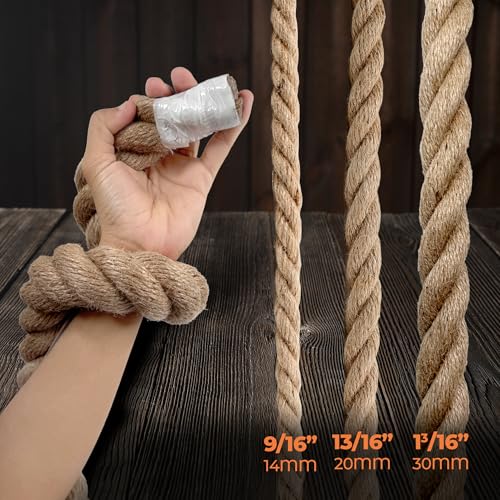 Jute Rope 9/16 in x 50 ft, Natural Rope for Garden Decor - size: 9/16" x 50'