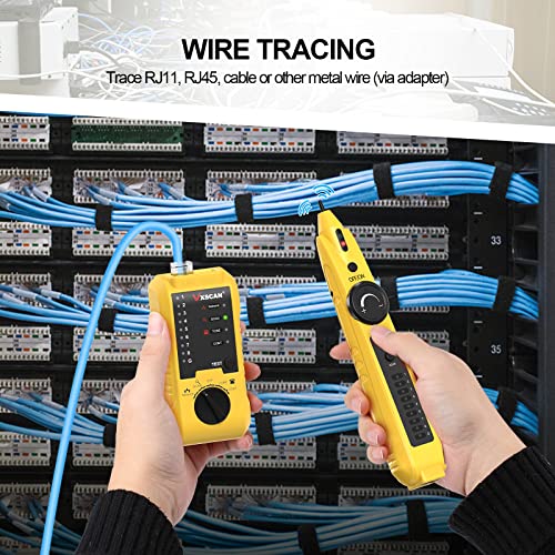 Network Cable Tester, Line Finder Ethernet/Telephone/Cat5/6 RJ11/45 | Checks Shorts/Open/Cross/Break Points without Wire Damage, Polarity & Line Level. Tel Status: Idle/Ring/Off-Hook, TIP/RING