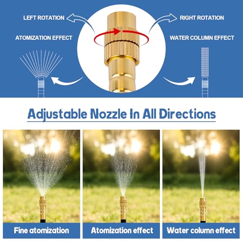 Kalolary 100FT Misting Cooling System with 360°Adjustable Nozzles | Mister for Outside Patio with 100FT Misting Line,25pcs Brass Mist Nozzles,Outdoor Mister for Greenhouse Plant Drip Irrigation - size: 100FT with Adjustable Brass Spray Nozzles