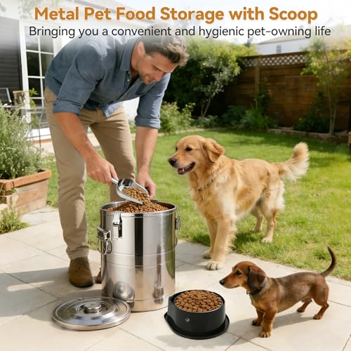 Newget 45 lb Stainless Steel Dog Food Storage Container with Scoop | Super Large Capacity, Airtight, Sturdy, Rust-Proof, Insect-Proof, Moisture-Proof, Easy to Use, Suitable for Store Pet Food - size: 45 lb