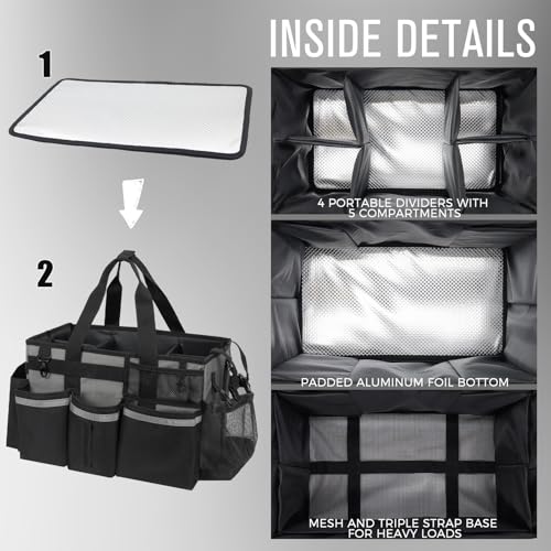 SCAVATA Wearable Cleaning Caddy, Cleaning Caddy Supplies Organizer with Handle & Shoulder Straps for Housekeepers, Under Sink & Car Cleaning Tool Organizers Bag with 4 Foldable Divider (MediumGrey) - color: MediumGrey