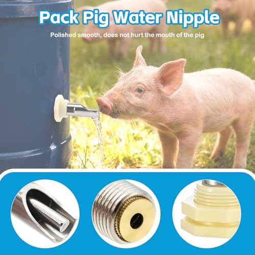 3Pcs Pig Waterer Nipples, Stainless Steel Automatic Pig Nipple Waterer Hog Water Drinker Feeder with Plastic Water Tank Connector, Drill Bit and Tape, for Hog Piglets Goat (3Pcs - Plastic) - size: 3Pcs - plastic