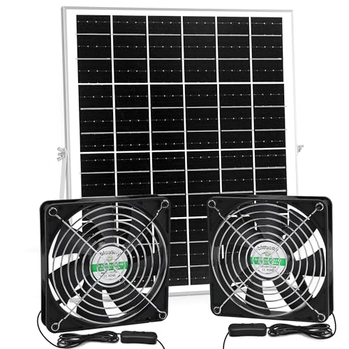 blessny Waterproofed 5.5" Solar 2 Fan Kit for Outside Intake or Exhaust air | 25W Solar Powered Fans for Chicken Coops, Greenhouses, Shed, Pet House Air Ventilation - size: 5.5" 2 Fan Kit