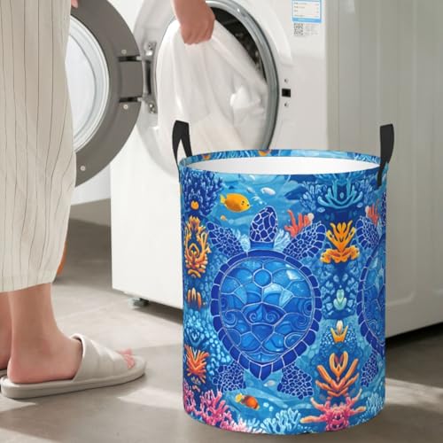 Laundry Basket Turtles Collapsible Large Capacity,63L Dirty clothes basket Durable Lightweight Hamper With Handles Ideal For Clothes,Toys Home Organization size19.6"L x 15.7"W - color: turtles