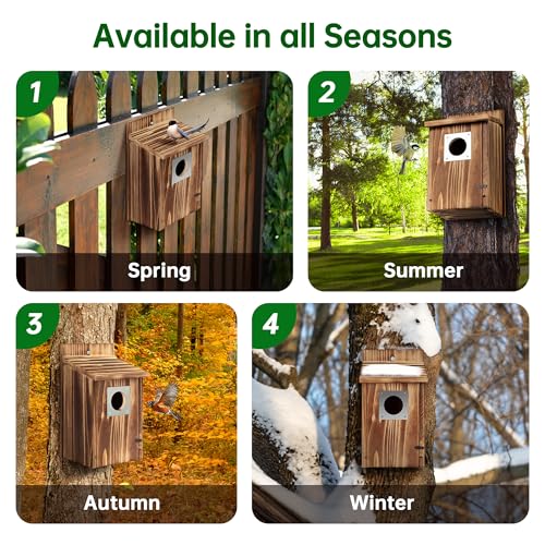 UUMENHA 2 Pack Bird Houses for Outside with Metal Predator Guard | Carbonized Wooden Nesting Boxes for Outdoor, Sturdy Bird House for Bluebird Wren Swallow Finch, ,Easy to Clean