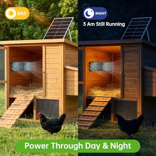 Solar Fan for Chicken Coop, ropelux Solar Powered Dual Exhaust Fans with 18000mAh Battery & 2 Timers, 24/7 Strong Airflow Cooling Ventilation for Greenhouses, Dog Houses, Attics, Sheds, Cabins - size: Dual-Fan