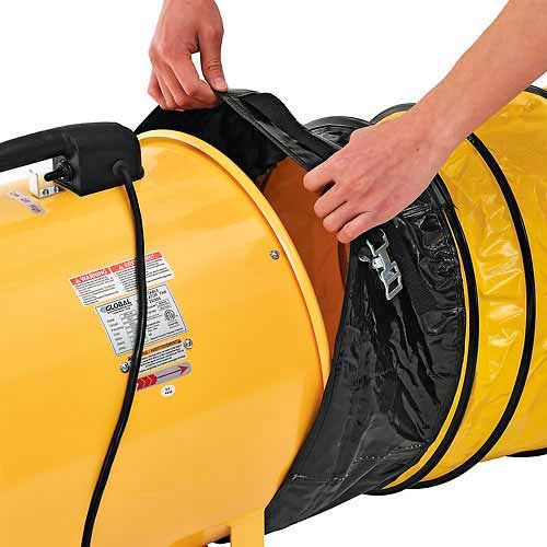 Global Industrial 12" Portable Ventilation Fan With 16'L Flexible Ducting | Confied Space Blower Fan, 2 Speed, 1640 CFM, 3/8 HP, 120V, High Visibility Yellow