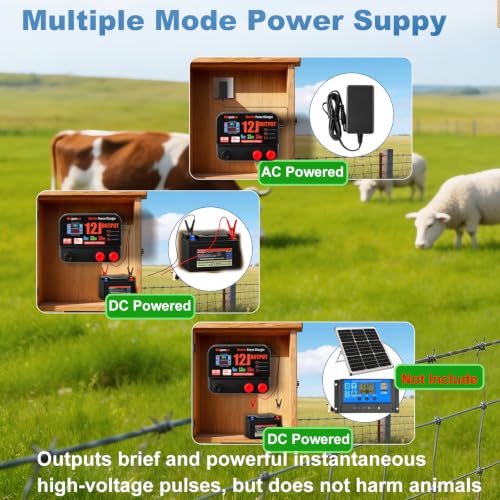 13 Joule Electric Fence Charger, 13 Joule Stored / 12 Joule Output Electric Fence Energizer, Adjustable 9KV 12KV 15KV Output Voltage, Range 25 Miles, Dual Power 12V DC / 100-240V AC, with Alarm