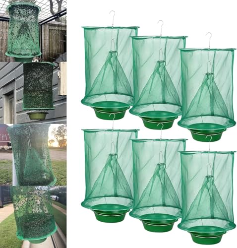 6 Ranch Fly Traps Outdoor Hanging, Reusable Stable Horse Fly Catcher Cage | Flies Control Killer Repellent with Food Bait Tray for Barn, Orchard, Farm, Horse, Patio - size: 6 Pack