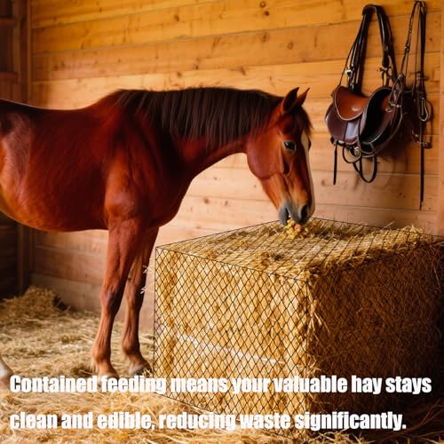 Square Bales Hay Net for Horses Slow Hay Net Feeder for Horses 47x26x20 Slow Hay Bags Feeder for Horses Fits for 36x18x18 to 47x25x17 Hay Bales Bags