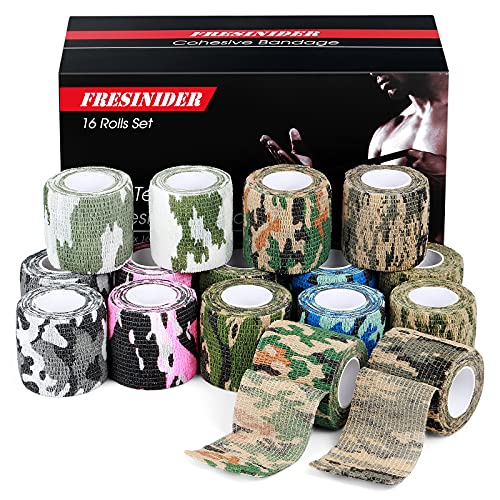 FRESINIDER 16 Rolls Self Adhesive Wrap Athletic Tape Gauze,Medical Bandage,Breathable Elastic Cohesive Bandage for Sports Injury & Pet (Camo) - color: Camo