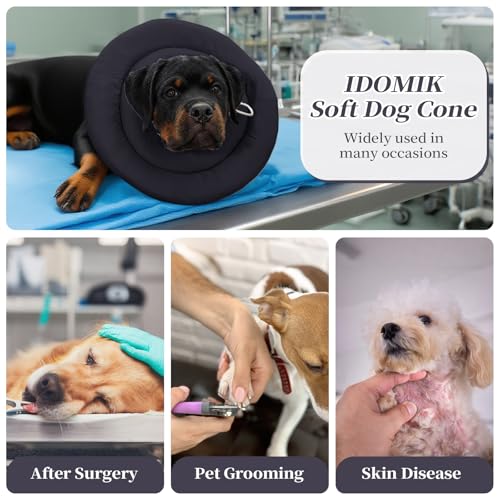 IDOMIK Dog Recovery Collar, Waterproof Soft Dog Cone After Surgery | Comfy Protective Elizabethan Collar Alternative for Dogs Cats, Adjustable Pet Neck Donut Cone Anti-Licking Wounds,Grey,M - color: Grey, size: M
