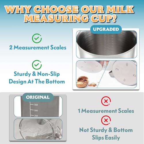 Stainless Steel Measuring Cup 64oz (8 Cup / 2L), Heavy Duty Liquid Measuring Pitcher with Handle & Engraved Markings, Metal Measuring Cup for Coffee, Milk, Baking & Frothing - size: 64oz/2000ml