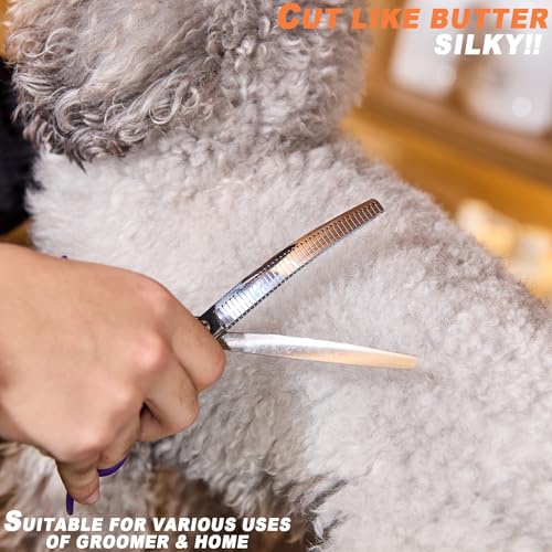 High-end Professional Dog Grooming Curved Thinning Scissors Teeth Blending Shears Pet Texturizing Thinner Blender Shears 7 Inch Extremely Very Sharp Made Of Stainless Steel Alloy For Dog Cat Groomer - color: 7inch Curved Thinning Shears