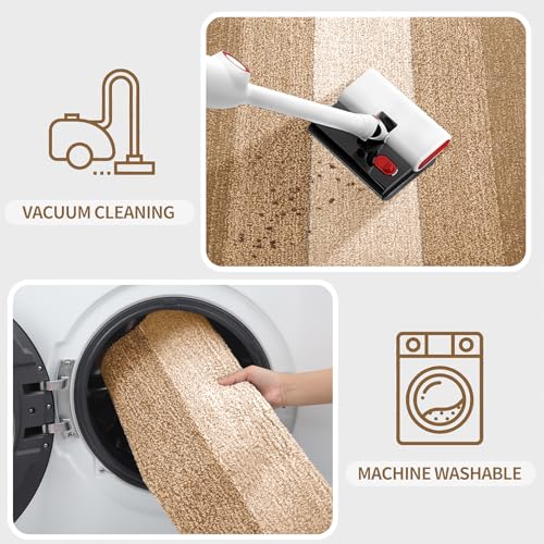 Kitinjoy Indoor Outdoor Door Mat, 59x20 Non-Slip Dirt Trapper Doormats | Camel Low-Profile Washable Inside Entrance Front Floor Mat, Sturdy Soft Entry Striped Doormats for Entryway - color: Camel, size: 59'' X 20''