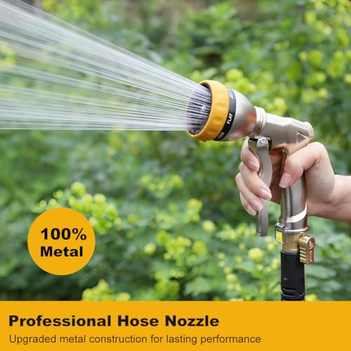 FANHAO Heavy Duty Metal Garden Hose Nozzle, High Pressure Sprayer Leakproof | 7 Adjustable Spray Patterns, Rustproof Zinc Alloy, Hands-Free Lock, Shockproof Bezel Water Nozzle for Lawn, Plant, Car & Pet