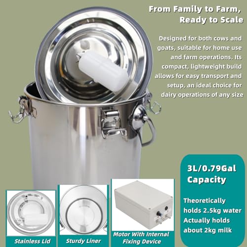 Pulsation Milking Machine for Cows and Goats, 3L Electric Cow Milker Milking Machine with Stainless Steel Bucket, Speed Adjustable Pulsating Vacuum Pump (3L) - size: 3L