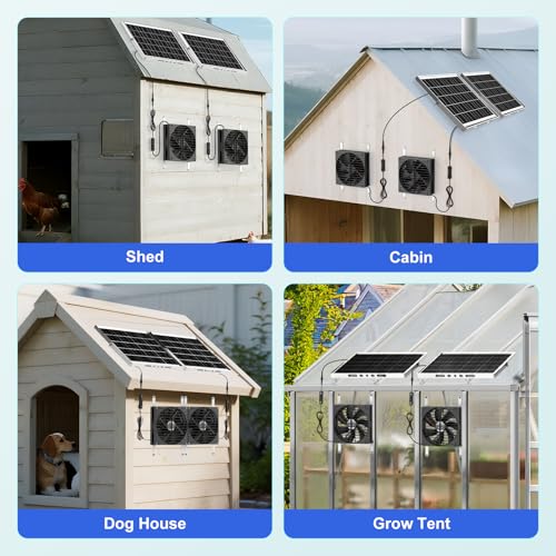 7.5" Solar Chicken Coop Fan 2 Pack, 15W x 2 Solar Powered Greenhouse Fan, Solar Exhaust & Intake Fans Outdoor Waterproof, for Doghouse Shed Pet Air Circulation Ventilation Cooling, No Battery - size: 7.5" Fan 2 Pack