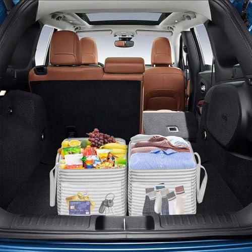 LHZK 2 Pack Utility Tote Bag with Metal Wire Frame and the Sides Rinforced, Large Tote Bag with Handle, Reusable Grocery Bags Foldable, Beach Bag, Car Tote (Gray, 18.5''x11.8''x11.5'') - color: Gray, size: 18.5''x11.8''x11.5''-2 Pack