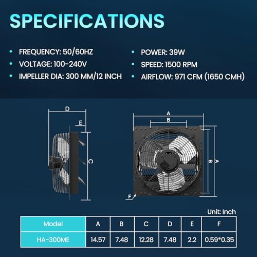 HG Power 12 Inch Attic Fan with Speed Controller, 971 CFM Shutter Exhaust Fan with EC Motor, Wall Mounted Greenhouse Fan for Shed, Basement, Gable, Chicken Coop Ventilation Use, Black - size: 12 Inch w/ Speed Controller