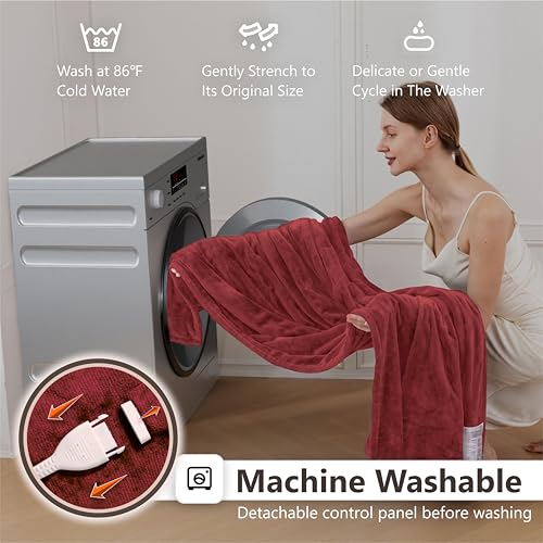 Wapaneus Foot Pocket Heated Blanket Electric Throw with 10 Heating Levels and 4 Timer Settings 4 Hours Auto Shut Off, Flannel Fast-Heating Heated Throw 50" x 60", Machine Washable,Red - color: Red, size: 50*60in