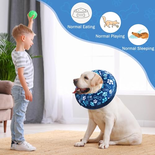 SCENEREAL Dog Cone Alternative After Surgery Donut Collar, Soft Inflatable | Pet Recovery Pillow Collar for Small Medium Large Dogs, Inflatable Neck Cone ECollar to Stop Licking, Blue Bone&Paw Print - color: Blue Footprints, size: XL(Neck 18"-21")