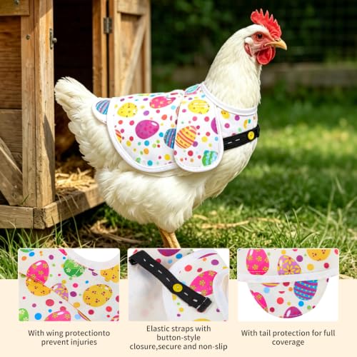 Chicken Saddles for Hens, Chicken Apron Hen Saddle with Adjustable Strap, Extended Shoulder Wing & Tail Coverage Protection Anti-Pecking Poultry Back Protector for Feather Recovery (Easter Eggs) - color: Easter eggs