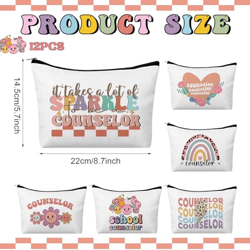 Kacctyen 12 Pcs School Counselors Gift for Women Guidance Counselor Appreciation Makeup Bag Back to School Cosmetic Bag for Psychologist Therapist Teacher - style: School Counselors