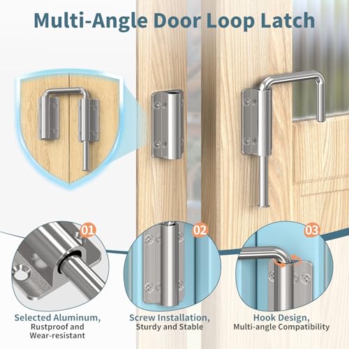 Upgraded Sliding Door Loop Lock, Barn Door Latch, Silver-1PC | 2.38″ Multi-Angle Locks for 90/180 Degree Aluminum Alloy Security Gate Latches for Fence, Window, Closet, Bedroom, Screen - color: Silver-1PC