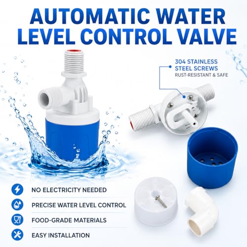 2PCS 1/2" Top Inlet Water Float Valve | Automatic Water Level Control, Plastic Shut Off, For Livestock Waterer, Pond, Pool, Aquarium - size: 1/2''-2 PCS
