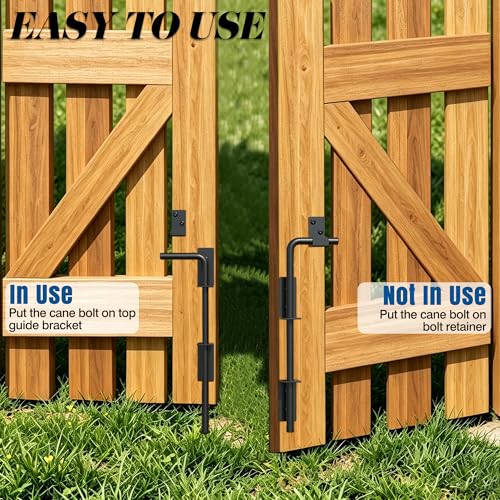 Heavy Duty Cane Bolt Gate Drop Rod, 12" Black Gate Latches Hardware for Wood Fence/Metal/Vinyl/Double Gates, Outdoor Gate Ground Latch Drop Rod with Mounting Screws, 1 Pack - size: 12 Inch