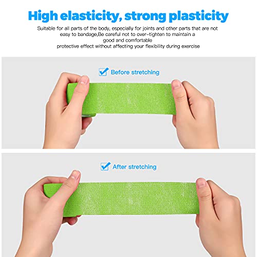 Bandage Wrap 8 Pack 1”x 5 Yards Self Adhesive Bandage Wrap Breathable Cohesive Bandage Wrap Rolls Athletic Elastic Self Adherent Wrap for Sports Injury,Wrist, Knee, Ankle Sprains and Swelling(Green) - color: Green, size: 1 Inch (Pack of 8)