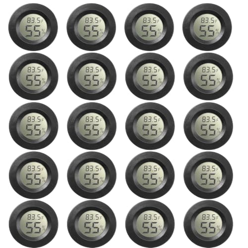 Weewooday 20 Pcs Mini Hygrometer Thermometer Digital LCD, Black | Monitor Indoor Outdoor Room, Humidity Meter Temperature Gauge for Greenhouse Garden Reptile Incubator Cellar,℉ or ℃ - size: Black