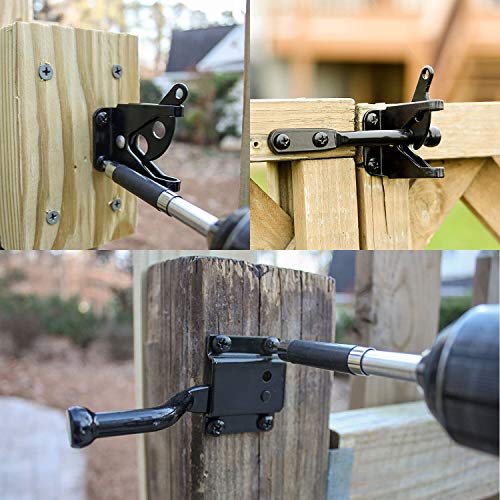 HILLMASTER Upgrade Self-Locking Gate Latch for Wooden Fence Heavy Duty, Automatic Gravity Lever Door Latches with Longer Fasteners & Pull String for Secure Pool, Garden, Black Finish/4.7in - size: 1 Pack