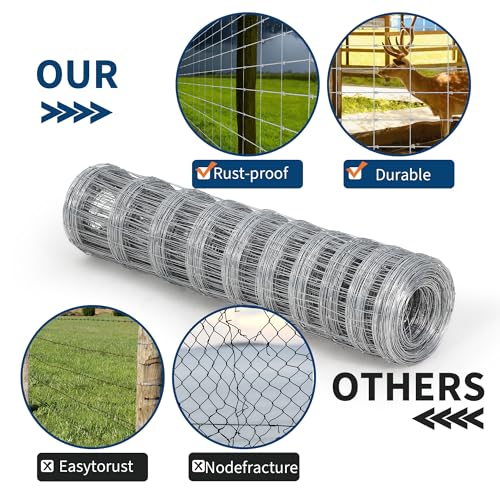 Garvee Livestock Fence, 5Ft x 328Ft Galvanized Wire Fencing, Cattle Farm Fence, Heavy Zinc Coated Deer Goat Cattle Fence for Farm Yard Livestock Protection - size: 5ft x 328ft