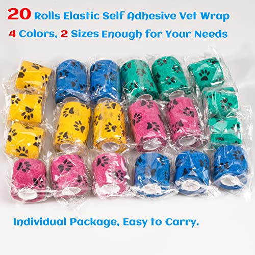 20 Rolls Dog Bandages for Wounds, Self Stick Vet Wrap for Dogs Horse, Vet Tape Elastic Self Adhesive Bandage Wrap(2 Inch 3 Inch) - color: 2 Inch/3 Inch-20 Count Mixed