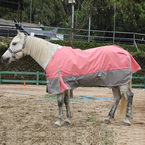1200D Horse Blanket, 0g No-Fill Waterproof Turnout Rain Sheet | 1200D Ripstop Outer, Waterproof Breathable Shell, Anti-Rub Lining, 0g No-Fill, Keep Dry in Mud & Wet Weather, Large Tail Flap - color: Pink Grey, size: 75"