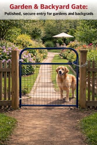 Farm Gate 4ft×50in, PVC-Coated Welded Steel Livestock Gate, Blue | 2 x 4 in no-climb wire mesh and fully welded frame for goats, sheep and hogs; suitable for pens, pastures, corrals and farms