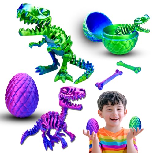 2 Packs，7.08" 3D Printed Dinosaur Skeletons Toys,Dinosaur Egg, Flexible，Animals,Fidget Toy,Desk Executive Toy，Easter Eggs Basket Stuffers,Toys for Boys Kids Teen 5-7 4-6 8-12 - color: D-21