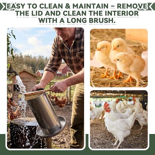 Reallnaive 2 Pack 10 Lb/2 Gallon 304 Stainless Steel Chicken Feeder, Metal Hanging Poultry Feeder No Waste for Ducks, Hens, Heavy Duty Coop Feed Outdoor