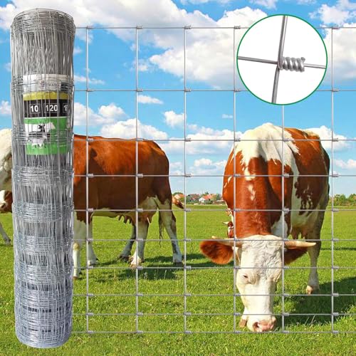 Livestock Fence, 4ft X 164ft Galvanized Wire Field Wire Fencing, Cattle Fence, Deer Fence, Heavy Zinc Coating Farm Fence Used to Hog Goat Fencing for Yard and Field Hog Horse