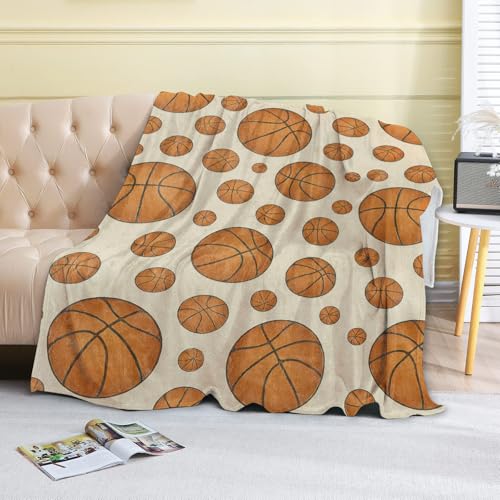 Basketball Sport Fleece Blanket,50x60in,Orange Ball Various Sizes Beige Throw Blankets,Soft Cozy Lightweight, Ideal for Bed Living Room Home Game Day Decor,Adult Gifts - color: Basketball, size: 50x60 Inch