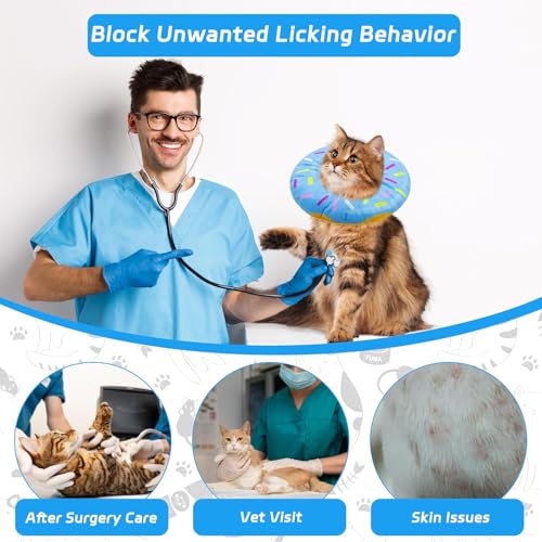 Seyezo Cat Cone Collar Soft, Adjustable Recovery Collars, Donut Blue, Large | Elizabethan Collar for Kittens, Stop Licking, Cute Donut Neck Collar, After Surgery/Spay, Protective Donut Neck Pillow - color: Donut Blue, size: Large