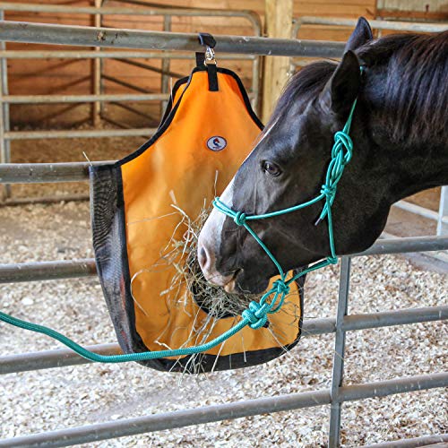 Majestic Ally 1200 D Hay Feeder Tote Bag for Horses, Sheep with Reflective Trim- Reduces Waste - Comes with 36” Hay Net. (Hunter Green) - color: Hunter Green