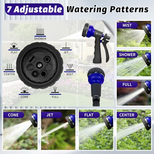 AUTOMAN Garden Hose Nozzle, Water Sprayer Nozzle with 7 Adjustable Watering Patterns,Slip Resistant Nozzle for Plants,Lawn,Washing Cars,Window Cleaning,Showering Pets & Outdoor Fun. - color: Royal Blue