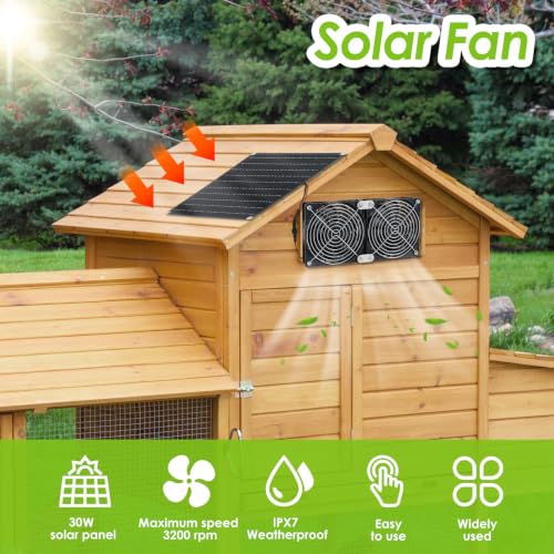 Solar Powered Fan Kit, 30W Solar Fan, Solar Panel Fan Kit, IPX7 Waterproof Fans Exhaust Intake Mounting for Outside Greenhouse Shed Chicken Coop - size: 30