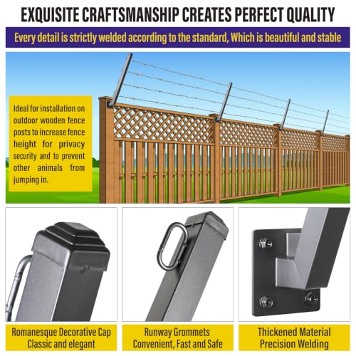 Hulave 8-Pack Angle 25° Fence Post Extender High 23" Fence Barbed Wire Extend Arm for Outdoor Fences to Increase Height for Privacy,Security Prevent Animals from Jumping and Breaking in (Matte Black) - size: 23.5in-25°Angles