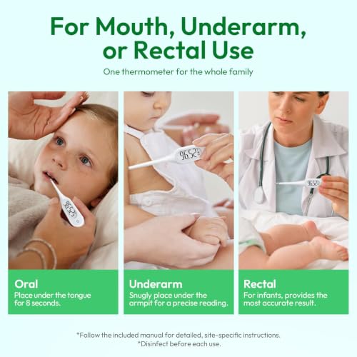 8 Seconds Basal Thermometer for Adult & Kids, Accurate & Safe Thermometer (13 Pack) | Fever Alarm and Memory Recall, Oral, Ovulation or Underarm Use - size: 13 Pack